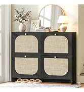 Nicetree Shoe Storage Cabinet for Entryway, Rattan Vintage Flip Shoe Rack- 4 Flip Drawers & 3-Tie...