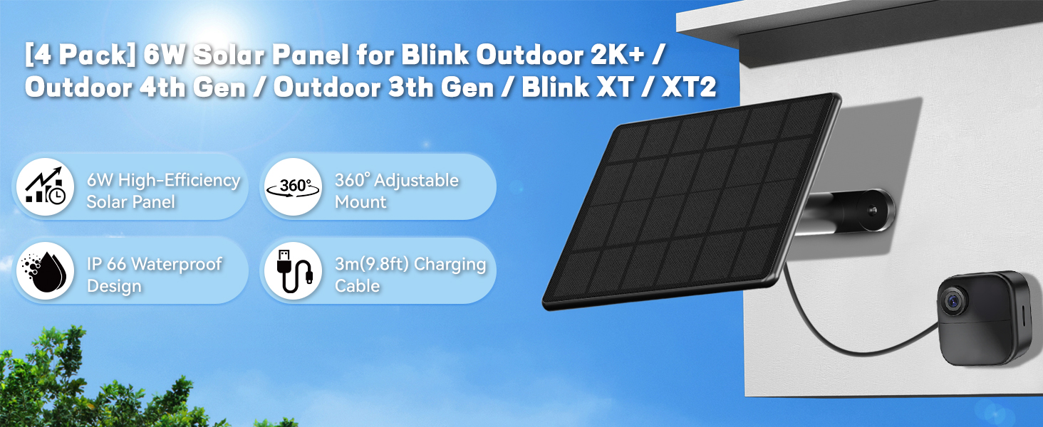 6W Solar Panel for Blink Camera, 2500mAH Panel Compatible with Blink Outdoor 4(4th Gen)/3rd Gen,