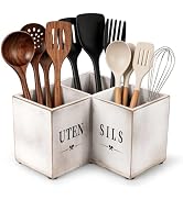 Natheeph Kitchen Utensil Holder, Large Wooden Utensil Holder with 3-Compartment, Removable Divide...