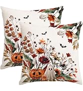 RABUSOFA Halloween Pillow Covers 18x18 inch Set of 2 Pumpkin Ghost Bat Decorative Throw Pillow Ho...