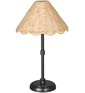 Folux Cordless Boho Rattan Table Lamp Black, 5200-mAh Rechargeable Battery, 3-Level Brightness Di...