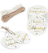 joycraft Thank You for Celebrating with Us Tags, 100Pcs Thank You Gift Tags with String, 2" Gold ...