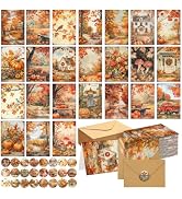 FYSUIMU 24 Pack Fall Cards Greeting Cards with Envelopes Stickers Autumn Leaves Pumpkin Truck Bla...