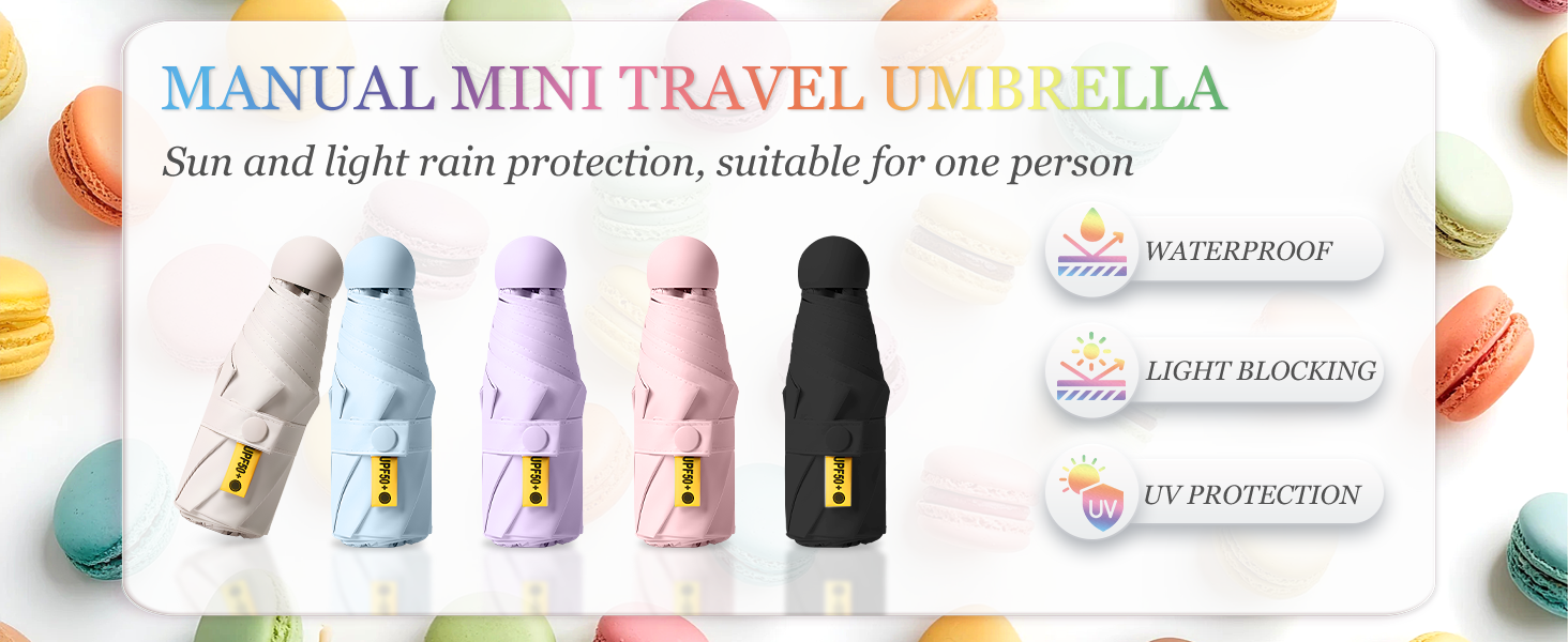 Lightweight Tiny Pocket Manual Open Close Umbrella for Women Kids and Men Fit Purse Backpack