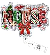Christmas Nurse Retractable Badge Holder - Elk Santa Hat ID Name Badge Holders with Alligator Cli...