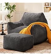 Vellorise Big Bean Bag Chair for Adults & Kids, Ultra Soft Living Room Bean Bag with Armrests & O...