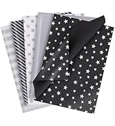 BEISHIDA 100 Sheets Black and Silver Tissue Paper Bulk, Silver Dots Twill Stripes Print Wrapping ...