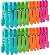 Clothes Pins,24 Pack Colored Plastic Clothespins,Heavy Duty Clothes Pins,Non-Slip Laundry Clips f...