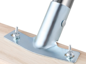Metal mounting bracket with cylindrical silver post and flat base plate, secured by two visible screws.