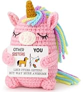 Gift for Sister — Pink Crochet Unicorn 4", Handmade Amigurumi Plush, “Sister, You are Magic” Card...