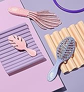 curl detangler, pink mini brush, and purple speed dry