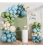 CVPARTYON Dusty Blue Sage Green Balloon Arch Kit 120pcs Thick Latex Sand White Fog Blue Balloons ...