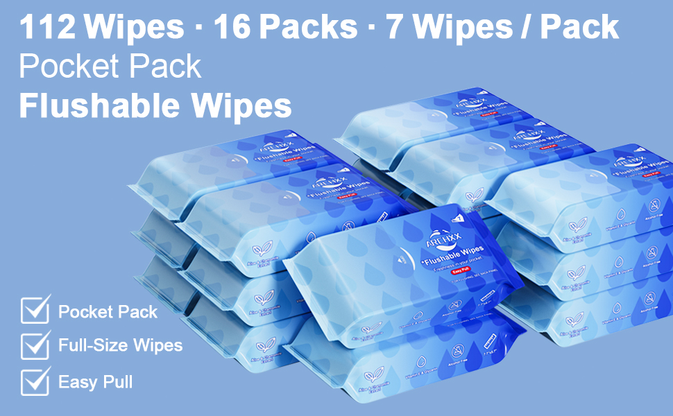 112 wipes 16 packs 7 wipes per pack travel flushable wipes