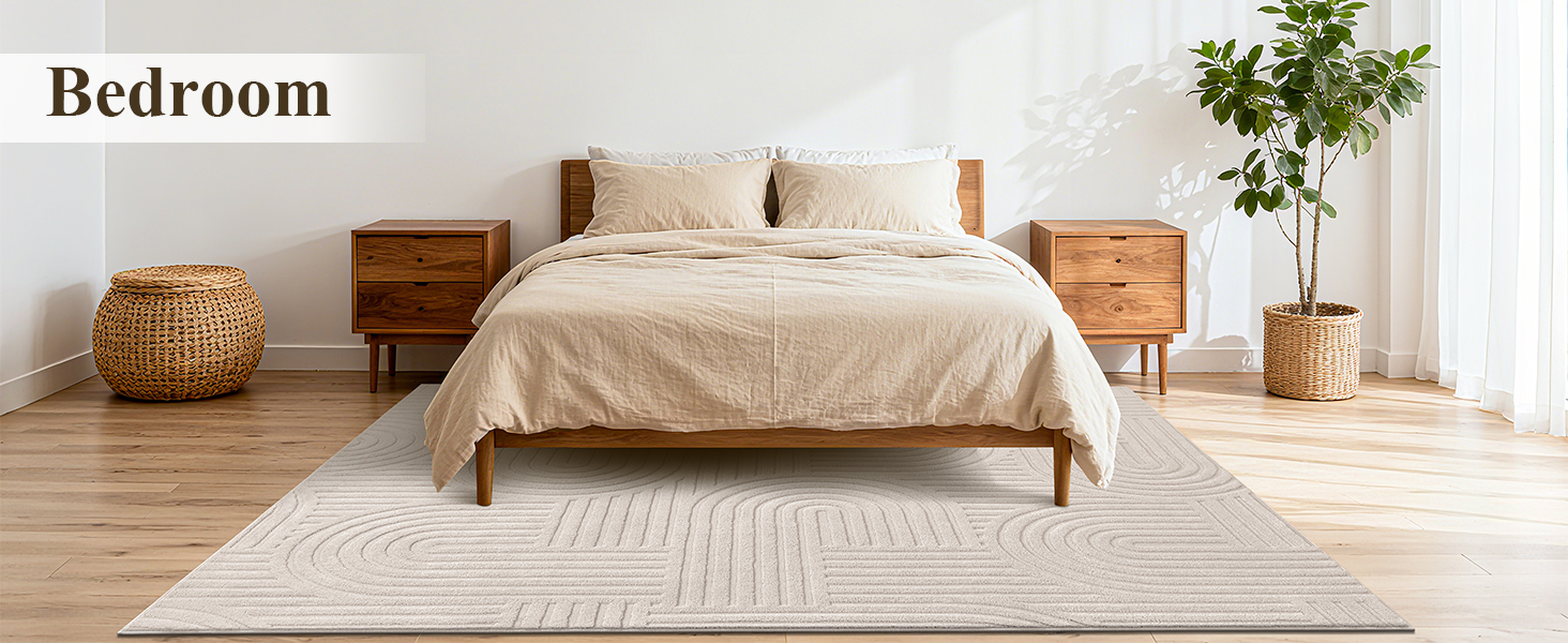 bedroom rug high low pile geometric arch pattern modern rug solid color