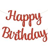 BEISHIDA Red Happy Birthday Banner - NO DIY,10Feet,Pre-Strung-Glitter Backdrop Happy Birthday Sig...
