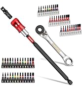 GEINXURN 59Pcs 2-in-1 Dual End Mini Ratchet Wrench Set with Hex Driver and 1/4" Adapter, 1”S2 Ste...