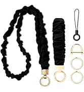 Stretchy Scrunchie Lanyard & Wristlet Set – Cute ID Badge Lanyard with Wrist Keychain for Women, ...
