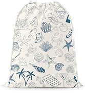 KDHTY Ocean Seashell Blue Drawstring Gift Wrap Bags, Ocean Seashell Toy Organizer for Kids Toys C...