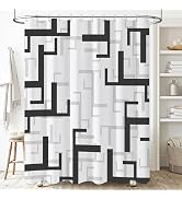 BTTN Black and White Shower Curtain, Geometric Fabric Shower Curtain Set with 12 Plastic Hooks, W...