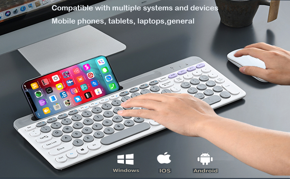 Wireless Keyboard and Mouse Combo with Phone Tablet Holder,