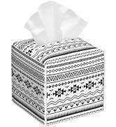 Boho Black White Geometric Tissue Box Cover Square,Abstract Tribal Symbol Tissue Box Holder Water...