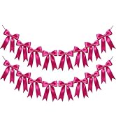 2 Strings Hot Pink Bow Garland Banner Decorations, Pre-Strung Satin Ribbon Bows for Birthday, Bab...