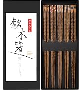 Antner 5 Pairs Wooden Chopsticks Reusable Classic Japanese Style Chop Sticks Dishwasher Safe Hand...