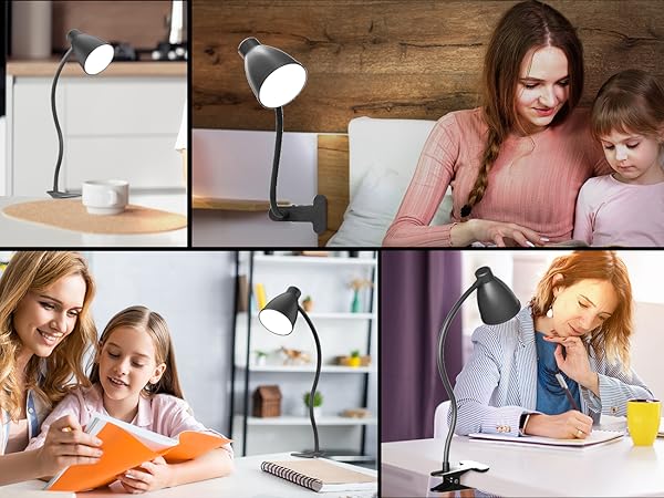 Desk Lamp Reading Light LED Clamp Lamp Flexible Gooseneck Clip on Light for Bed Bedside