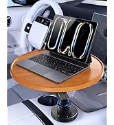 xuenair Wood Car Cup Holder Tray Table for iPad Laptop Food, 360 Swivel Car Desk for Working & Ea...