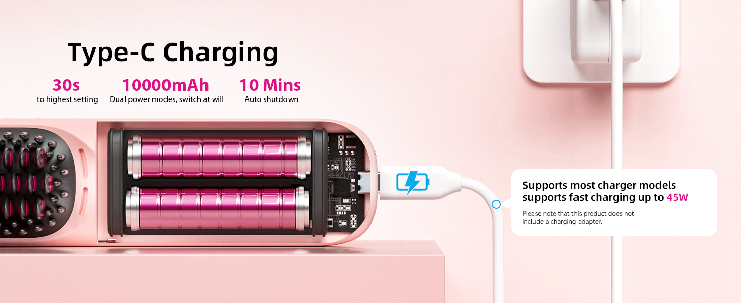 cordless hair straightening brush portable hair straightener women wireless travel gift Pink ionic