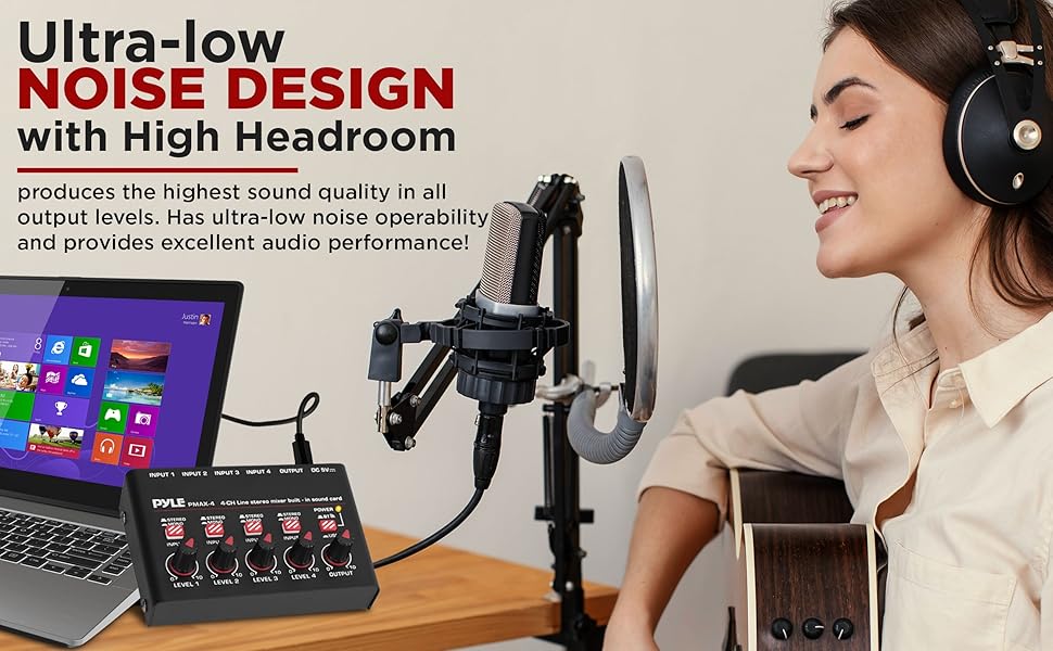 4-Channel Wireless BT Streaming Mini Line Mixer with USB Audio Interface