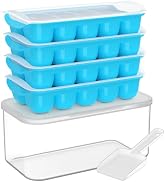 DOQAUS Ice Cube Tray with Lid and Bin, 4 Pack Easy Pop Out Silicone Ices Cubes Trays for Freezer ...