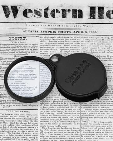 Reading newspaper with Magnifying Glass