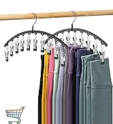 Volnamal Legging Organizer for Closet, Metal Yoga Pants Hangers 2 Pack w/10 Clips Holds 20 Leggin...