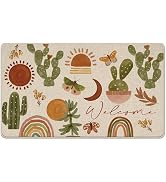 Tailus Boho Cactus Rainbow Decorative Front Door Mat, Bohemian Cacti Sun Moon Welcome Doormat Ind...
