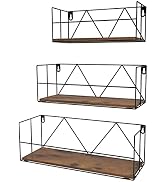 Floating Shelves Wall Mounted Set of 3, Wall Shelves with Metal Wire Rustic Wood for Bathroom Bed...