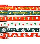 6 Rolls 60 Yards Christmas Ribbon 3/8 Inch, Red and Green Satin Ribbon Christmas Craft Ribbons fo...