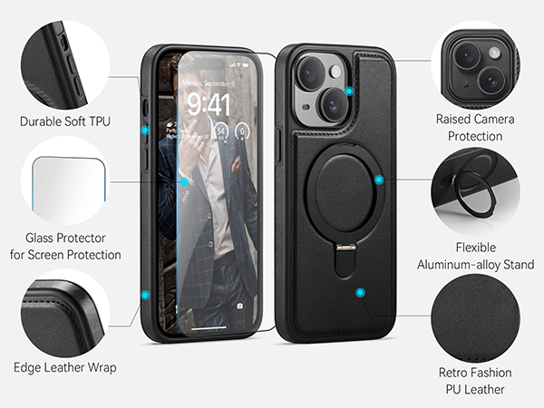 case with stand pu leather compatible with magsafe