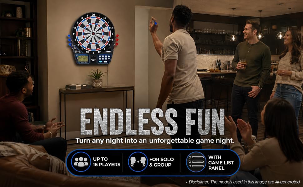 Digital Soft Tip Dartboard for Home Game Room, Electronic Scoring, Cricket, 01 Games and Family Fun.