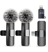 Wireless Microphone for iPhone iPad and Android Phone, 2 Pack Wireless Lavalier Lapel Mic with No...