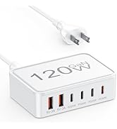 Otovoda 120W USB C Charger Block, 6 Port USB Charging Station for Multiple Devices, 5FT Desktop M...