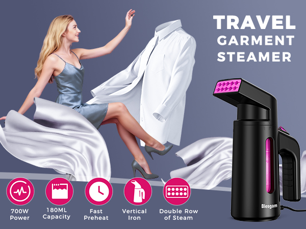 Portable and travel steamer: 700W, 40S fast preheat, 180ML Capacity Water Tank, Double Row of Steam