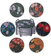 STARUBY Coasters Absorbent Ceramic Coaster Drink Coasters with Cork Back Beautiful Artistic Flowe...