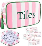 MRYAWXBK Mahjong Tile Bag with Zipper, Striped Embroidered Mahjong Storage Pouch Bags for Tiles B...