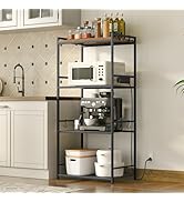 MAHANCRIS Bakers Rack with Power Outlet, Microwave Stand with Hooks, Multifunctional Storage Rack...