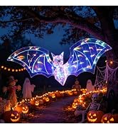 Giant Bat Outdoor Halloween Decorations,46" Pre-lit Prismatic Iridescent Bat Decor with 100LED, L...