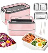 COMUSTER Premium Lunch Box,304 Stainless Steel Liner, 2 Compartments,Leak Proof,with Handle,Cutle...