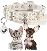 Small Dog Collars Cat Pearl Necklace Cute Fashion PU Leather Crystal Bling Rhinestone Diamond Pet...