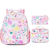 mibasies Girls Backpack with Lunch Box: 3PCS Kids Backpack Set for Kindergarten Elementary - 15 I...