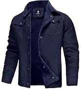 PEGENO Men's Cotton Cargo Jackets Winter Sherpa Lined Fleece Jackets Trucker Jacket